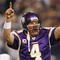 MINNEAPOLIS - NOVEMBER 15:  Brett Favre #4 of the Minnesota Vikings celebrates a touchdown in the fourth quarter against the Detroit Lions on November 15, 2009 at Hubert H. Humphrey Metrodome in Minneapolis, Minnesota. The Vikings defeated the Lions 27-10.  (Photo by Elsa/Getty Images)