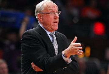 NEW YORK - NOVEMBER 19:  Head coach Jim Boeheim of the Syracuse Orange looks on against the California Golden Bears during their semifinal game of the 2K Sports Classic on  November 19, 2009 at Madison Square Garden in New York City.  (Photo by Jim McIsaac/Getty Images)