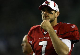 TAMPA, FL - FEBRUARY 01:  Quarterback Matt Leinart #7 of the Arizona Cardinals looks on against the Pittsburgh Steelers during Super Bowl XLIII on February 1, 2009 at Raymond James Stadium in Tampa, Florida.  (Photo by Jamie Squire/Getty Images)