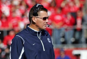PISCATAWAY, NJ - OCTOBER 18:  Head coach Randy Edsall of the Connecticut Huskies looks on against the Rutgers Scarlet Knights at Rutgers Stadium on October 18, 2008 in Piscataway, New Jersey. Rutgers defeated Connecticut 12-10.  (Photo by Jim McIsaac/Getty Images)