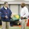 ORCHARD PARK, NY - MAY 6:  Head coach Dick Jauron of the Buffalo Bills talks to defensive coordinator Perry Fewell during Mini Camp on May 6, 2006 at the Buffalo Bills Fieldhouse in Orchard Park, New York. (Photo by Rick Stewart/Getty Images)