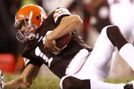CLEVELAND - NOVEMBER 16: Ray Lewis #52 of the Baltimore Ravens sacks Brady Quinn #10 of the Cleveland Browns in the third quarter at Cleveland Browns Stadium on November 16, 2009 in Cleveland, Ohio.  (Photo by Matt Sullivan/Getty Images)