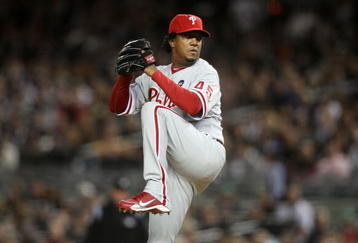 NEW YORK - NOVEMBER 04:  Starting pitcher Pedro Martinez #45 of the Philadelphia Phillies throws a pitch against the New York Yankees in Game Six of the 2009 MLB World Series at Yankee Stadium on November 4, 2009 in the Bronx borough of New York City.  (Photo by Nick Laham/Getty Images)