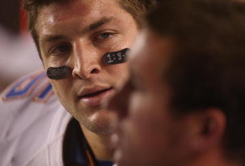 COLUMBIA, SC - NOVEMBER 14:  Tim Tebow #15 of the Florida Gators looks on during the game against the South Carolina Gamecocks at Williams-Brice Stadium on November 14, 2009 in Columbia, South Carolina. (Photo by Streeter Lecka/Getty Images)