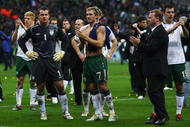PARIS - FRANCE-NOVEMBER 18: Shay Given (L),Liam Lawrence (C) and Darron Gibson (R) of Ireland react after the 1-1 draw which saw Ireland lose 2-1 on aggregate during the France v Republic of Ireland FIFA 2010 World Cup Qualifying Play Off second leg match at the Stade de France on November 18, 2009 in Paris, France.  (Photo by Michael Steele/Getty Images)