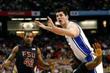 ATLANTA - MARCH 15:  Brian Zoubek #55 of the Duke Blue Devils reacts after getting called for a foul against Uche Echefu #41 of the Florida State Seminoles during the championship game of the 2009 ACC Men's Basketball Tournament at the Georgia Dome March 15, 2009 in Atlanta, Georgia.  (Photo by Kevin C. Cox/Getty Images)