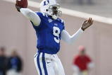 DURHAM, NC - NOVEMBER 14:  Thaddeus Lewis #9 of the Duke Blue Devils passes the football against the Georgia Tech Yellow Jackets at Wallace Wade Stadium on November 14, 2009 in Durham, North Carolina. (Photo by Joe Robbins/Getty Images)