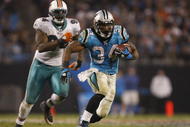 CHARLOTTE - NOVEMBER 19: DeAngelo Williams #34 of the Carolina Panthers runs the ball for a long gain in the second half against the Miami Dolphins at Bank of America Stadium on November 19, 2009 in Charlotte, North Carolina.  (Photo by Streeter Lecka/Getty Images)