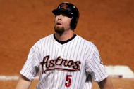 HOUSTON - OCTOBER 25:  Pinch hitter Jeff Bagwell #5 of the Houston Astros reacts after poping out to the Chicago White Sox during the seventh inning of Game Three of the 2005 Major League Baseball World Series at Minute Maid Park on October 25, 2005 in Houston, Texas.  (Photo by Elsa/Getty Images)