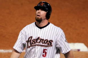 HOUSTON - OCTOBER 25: Pinch hitter Jeff Bagwell #5 of the Houston Astros reacts after poping out to the Chicago White Sox during the seventh inning of Game Three of the 2005 Major League Baseball World Series at Minute Maid Park on October 25, 2005 in Houston, Texas. (Photo by Elsa/Getty Images)