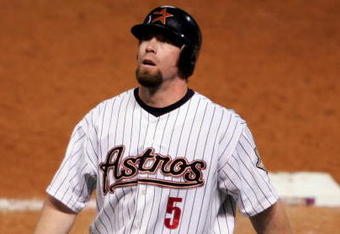 HOUSTON - OCTOBER 25:  Pinch hitter Jeff Bagwell #5 of the Houston Astros reacts after poping out to the Chicago White Sox during the seventh inning of Game Three of the 2005 Major League Baseball World Series at Minute Maid Park on October 25, 2005 in Houston, Texas.  (Photo by Elsa/Getty Images)
