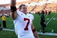 LOS ANGELES - NOVEMBER 14: Running back Toby Gerharrt #7 of the Stanford Cardinal  celebrates after the game with the USC Trojans on November 14, 2009 at the Los Angeles Coliseum in Los Angeles, California.  Stanford won 55-21.   (Photo by Stephen Dunn/Getty Images)