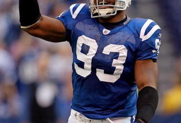 INDIANAPOLIS - NOVEMBER 8:  Dwight Freeney #93 of the Indianapolis Colts celebrates a sack during the NFL game against the Houston Texans at Lucas Oil Stadium on November 8, 2009 in Indianapolis, Indiana. The Colts defeated the Texans 20-17.  (Photo by Andy Lyons/Getty Images)