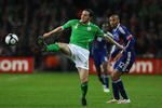 DUBLIN, IRELAND - NOVEMBER 14:  France forward  Thierry Henry looks on as Ireland defender John O'Shea intercepts a ball during the FIFA 2010 World Cup Qualifier play off first leg between Republic of Ireland and France at Croke Park   on November 14, 2009 in Dublin, Ireland.  (Photo by Stu Forster/Getty Images)