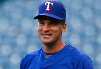 ANAHEIM, CA - SEPTEMBER 29:  Omar Vizquel #13 of the Texas Rangers looks on prior to the game against the Los Angeles Angels of Anaheim at Angel Stadium on September 29, 2009 in Anaheim, California.  (Photo by Jeff Gross/Getty Images)
