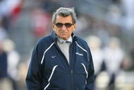 STATE COLLEGE, PA - NOVEMBER 7: Head coach Joe Paterno of the Penn State Nittany Lions watches warm-ups before a game against the Ohio State Buckeyes on November 7, 2009 at Beaver Stadium in State College, Pennsylvania. Ohio State won 24-7. (Photo by Hunter Martin/Getty Images)
