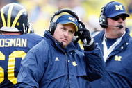 ANN ARBOR, MI - OCTOBER 24:  Head coach Rich Rodriguez of the Michigan Wolverines looks on during the game against the Penn State Nittany Lions on October 24, 2009 at Michigan Stadium in Ann Arbor, Michigan. (Photo by  Gregory Shamus/Getty Images)
