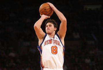 NEW YORK - NOVEMBER 09: Danilo Gallinari #8 of the New York Knicks shoots the ball against the Utah Jazz at Madison Square Garden on November 9, 2009 in New York City. NOTE TO USER: User expressly acknowledges and agrees that, by downloading and or using this photograph, User is consenting to the terms and conditions of the Getty Images License Agreement.  (Photo by Nick Laham/Getty Images)