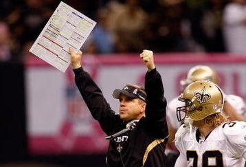NEW ORLEANS - OCTOBER 04:  Head coach Sean Payton of the New Orleans Saints reacts after Darren Sharper #42 intercepts the ball against the New York Jets at the Louisana Superdome on October 4, 2009 in New Orleans, Louisiana.  The Saints defeated the Jets 24-10.  (Photo by Chris Graythen/Getty Images)