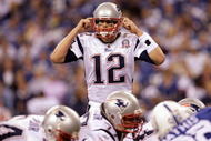 INDIANAPOLIS - NOVEMBER 15: Quarterback Tom Brady #12 of the New England Patriots calls a play in the fourth quarter of the game against the Indianapolis Colts at Lucas Oil Stadium on November 15, 2009 in Indianapolis, Indiana. The Colts won the game 35-34. (Photo by Jamie Squire/Getty Images)