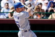 SCOTTSDALE, AZ - FEBRUARY 26:  Russel Martin #55 of the Los Angeles Dodgers hits a two run double against the San Francisco Giants during a spring training game at Scottsdale Stadium on February 26, 2009 in Scottsdale, Arizona.  (Photo by Kevork Djansezian/Getty Images)