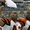 PITTSBURGH - NOVEMBER 15:  Chris Crocker #42 and Chinedum Ndukwe #41 of the Cincinnati Bengals celebrate in the bench area en route to an 18-12 win over the Pittsburgh Steelers during their game at Heinz Field on November 15, 2009 in Pittsburgh, Pennsylvania. The Bengals defeated the Steelers 18-12. (Photo by Rick Stewart/Getty Images)