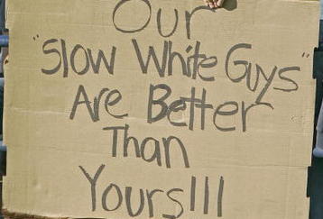 PROVO, UT - OCTOBER 29:  Fan Rob Williams displays his sign during the game between Air Force and Brigham Yohng referencing remarks made by Air Force head coach Fisher DeBerry October 29, 2005 in Provo, Utah Saturday DeBerry said this week the lack of African American players was one of the reasons his program was struggling.. BYU beat Air Force, 62-41.  (Photo by George Frey/Getty Images)