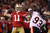 SAN FRANCISCO - NOVEMBER 12:  Alex Smith #11 of the San Francisco 49ers throws a pass against the Chicago Bears at Candlestick Park on November 12, 2009 in San Francisco, California.  (Photo by Jed Jacobsohn/Getty Images)
