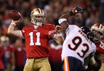 SAN FRANCISCO - NOVEMBER 12:  Alex Smith #11 of the San Francisco 49ers throws a pass against the Chicago Bears at Candlestick Park on November 12, 2009 in San Francisco, California.  (Photo by Jed Jacobsohn/Getty Images)