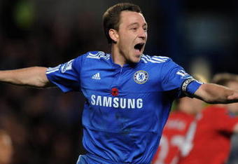 LONDON, ENGLAND - NOVEMBER 08:  John Terry of Chelsea celebrates after scoring the opening goal during the Barclays Premier League match between Chelsea and Manchester United at Stamford Bridge on November 8, 2009 in London, England.  (Photo by Shaun Botterill/Getty Images)