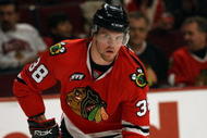 CHICAGO - MARCH 05:  Bryan Bickell #38 of the Chicago Blackhawks skates during warmups against the Anaheim Ducks at the United Center on March 5, 2008 in Chicago, Illinois.  (Photo by Jonathan Daniel/Getty Images)