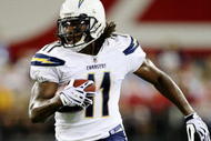 GLENDALE, AZ - AUGUST 22:  Legedu Naanee  #11 of the San Diego Chargers carries the ball for a first down during the game against  the Arizona Cardinals at the University of Phoenix Stadium on August 22, 2009 in Glendale, Arizona. (Photo by Christian Petersen/Getty Images)
