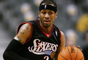 TORONTO - NOVEMBER 8:  Allen Iverson #3 of the Philadelphia 76ers pushes the ball upcourt during the game against the Toronto Raptors  on November 8, 2006 at the Air Canada Centre in Toronto, Canada. The Raptors defeated the Sixers 106-104. NOTE TO USER: User expressly acknowledges and agrees that, by downloading and or using this photograph, User is consenting to the terms and conditions of the Getty Images License Agreement.  (Photo by Harry How/Getty Images)