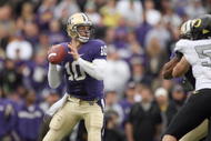 SEATTLE - OCTOBER 24: Quarterback Jake Locker #10 of the Washington Huskies looks to pass the ball during the game against the Oregon Ducks on October 24, 2009 at Husky Stadium in Seattle, Washington. The Ducks defeated the Huskies 43-19. (Photo by Otto Greule Jr/Getty Images)