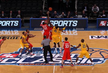 NEW YORK - NOVEMBER 20:  Markhuri Sanders-Frison #45 of the California Golden Bears takes the opening tip against Dallas Lauderdale #52 of the Ohio State Buckeyes during the consolation game of the 2K Sports Classic on November 20, 2009 at Madison Square Garden in New York City.  (Photo by Jim McIsaac/Getty Images)