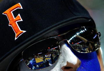OMAHA, NE - MARCH 20:  A band member from the Cal State Fullerton Titans supports his team against the Wisconsin Badgers during the Midwest Region first round of the 2008 NCAA Men's Basketball Tournament on March 20, 2008 at the Qwest Center in Omaha, Nebraska. Wisconsin won 71-56. (Photo by Jamie Squire/Getty Images)