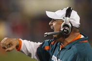 CHARLOTTE - NOVEMBER 19: Head coach Tony Sparano of the Miami Dolphins reacts after Ricky Williams scored a 46-yard rushing touchdown against the Carolina Panthers at Bank of America Stadium on November 19, 2009 in Charlotte, North Carolina.  (Photo by Streeter Lecka/Getty Images)