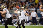ST. LOUIS - NOVEMBER 15:  Quarterback Drew Brees #9 of the New Orleans Saints passes the ball during the game against the St. Louis Rams at the Edward Jones Dome on November 15, 2009 in St. Louis, Missouri.  (Photo by Dilip Vishwanat/Getty Images)