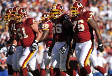 LANDOVER, MD - NOVEMBER 15:  The Washington Redskins offense comes up to the line of scrimmage during the game against the Denver Broncos at FedExField on November 15, 2009 in Landover, Maryland. The Redskins won 27-17. (Photo by Larry French/Getty Images)