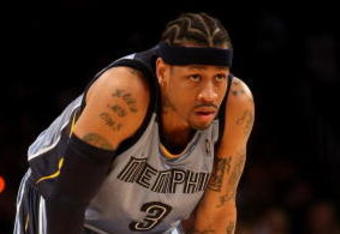 LOS ANGELES, CA - NOVEMBER 06:  Allen Iverson #3 of the Memphis Grizzlies on the court against the Los Angeles Lakers on November 6, 2009 at Staples Center in Los Angeles, California. The Lakers won 114-98. NOTE TO USER: User expressly acknowledges and agrees that, by downloading and/or using this Photograph, user is consenting to the terms and conditions of the Getty Images License Agreement.  (Photo by Stephen Dunn/Getty Images)