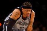 LOS ANGELES, CA - NOVEMBER 06:  Allen Iverson #3 of the Memphis Grizzlies on the court against the Los Angeles Lakers on November 6, 2009 at Staples Center in Los Angeles, California. The Lakers won 114-98. NOTE TO USER: User expressly acknowledges and agrees that, by downloading and/or using this Photograph, user is consenting to the terms and conditions of the Getty Images License Agreement.  (Photo by Stephen Dunn/Getty Images)