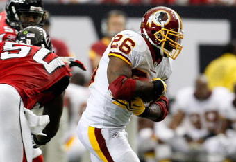 ATLANTA - NOVEMBER 08:  Clinton Portis #26 of the Washington Redskins against of the Atlanta Falcons at Georgia Dome on November 8, 2009 in Atlanta, Georgia.  (Photo by Kevin C. Cox/Getty Images)
