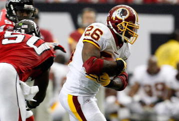 ATLANTA - NOVEMBER 08:  Clinton Portis #26 of the Washington Redskins against of the Atlanta Falcons at Georgia Dome on November 8, 2009 in Atlanta, Georgia.  (Photo by Kevin C. Cox/Getty Images)