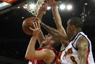 OAKLAND, CA - NOVEMBER 20:  Monta Ellis #8 of the Golden State Warriors defends against Joel Przybilla #10 of the Portland Trail Blazers during an NBA game at Oracle Arena on November 20, 2009 in Oakland, California.  (Photo by Jed Jacobsohn/Getty Images)