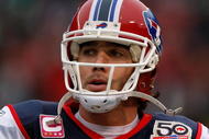 EAST RUTHERFORD, NJ - OCTOBER 18: Trent Edwards #5 of the Buffalo Bills stands on the sidelines prior to the game against the New York Jets on October 18, 2009 at Giants Stadium in East Rutherford, New Jersey. The Bills defeated the Jets 16-13 in overtime. (Photo by Jared Wickerham/Getty Images)