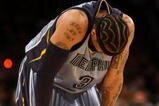 LOS ANGELES, CA - NOVEMBER 06:  Allen Iverson #3 of the Memphis Grizzlies on the court against the Los Angeles Lakers on November 6, 2009 at Staples Center in Los Angeles, California. The Lakers won 114-98. NOTE TO USER: User expressly acknowledges and agrees that, by downloading and/or using this Photograph, user is consenting to the terms and conditions of the Getty Images License Agreement.  (Photo by Stephen Dunn/Getty Images)