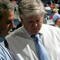 COLUMBUS, OH - JUNE 22: General Manager Brian Burke (R) of the Anaheim Ducks speaks to General Manager Darryl Sutter of the Calgary Flames during the first round of the 2007 NHL Entry Draft at Nationwide Arena on June 22, 2007 in Columbus, Ohio. (Photo by Bruce Bennett/Getty Images)