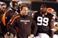 CLEVELAND - NOVEMBER 16:  Eric Mangini head coach of the Cleveland Browns watches his team against the Baltimore Ravens at Cleveland Browns Stadium on November 16, 2009 in Cleveland, Ohio.  (Photo by Matt Sullivan/Getty Images)