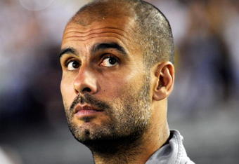 PASADENA, CA - AUGUST 01:  Josep 'Pep' Guardiola coach of FC Barcelona looks on during the international friendly soccer match against Los Angeles Galaxy's at the Rose Bowl on August 1, 2009 in Pasadena, California.  (Photo by Kevork Djansezian/Getty Images)