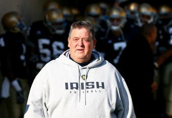 SOUTH BEND, IN - NOVEMBER 21: Head coach Charlie Weis of the Notre Dame Fighting Irish walks out of the tunnel before lining up to enter the field for a game against the Univeristy of Connecticut Huskies at Notre Dame Stadium on November 21, 2009 in South Bend, Indiana. (Photo by Jonathan Daniel/Getty Images)